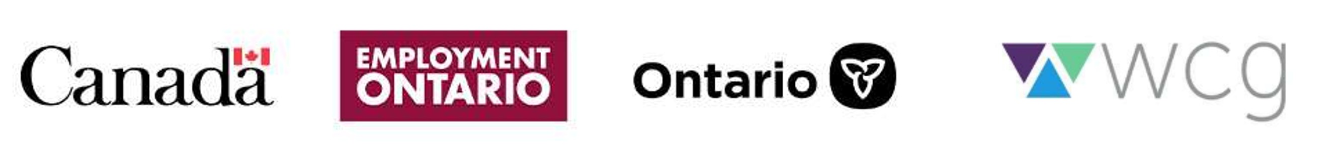 Logos pour le Canada, Emploi Ontario, Ontario et WCG
